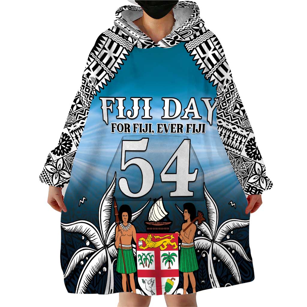 Personalised Happy 50th Fiji Day Wearable Blanket Hoodie Forever Fiji With Tapa Tribal Pattern