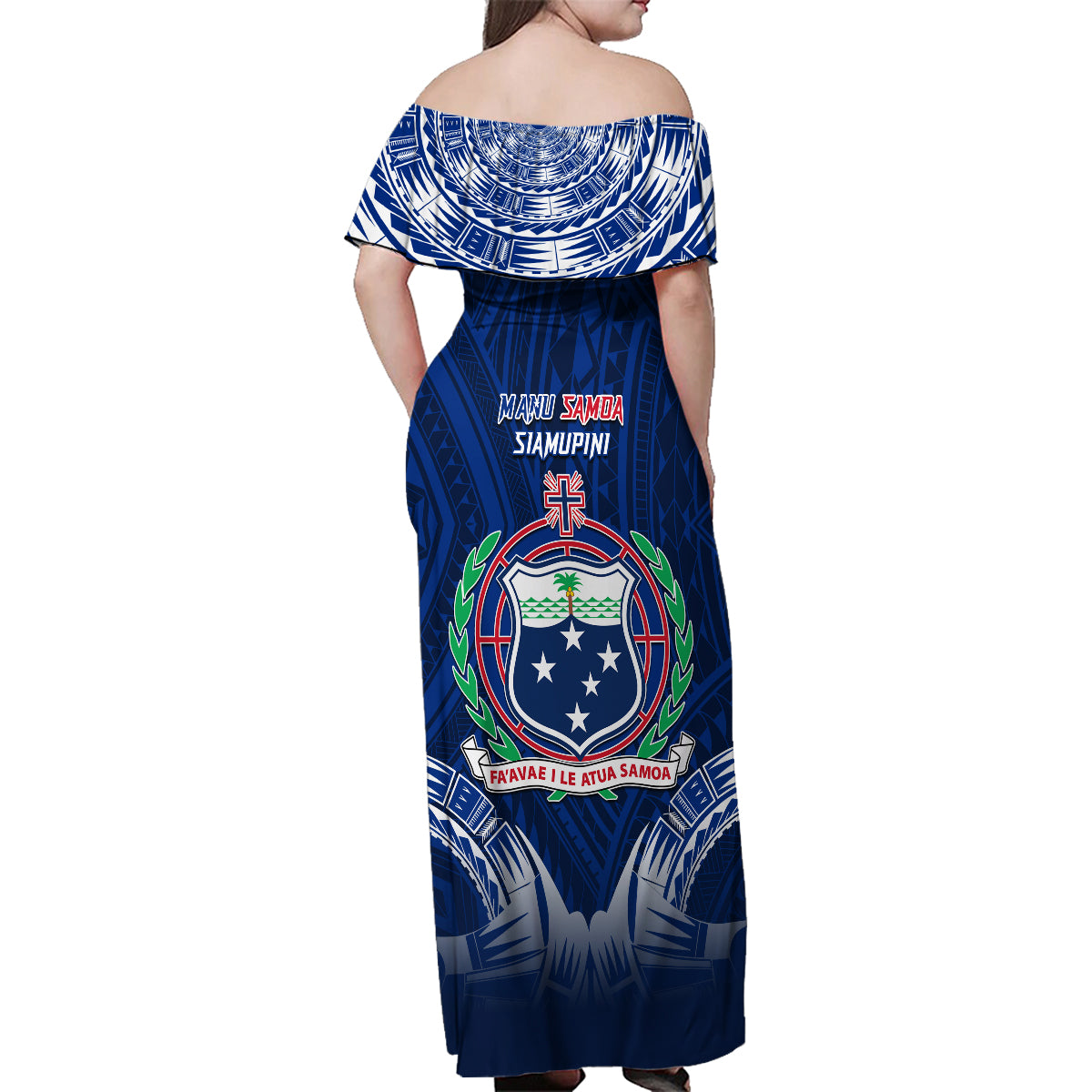Samoa Rugby Family Matching Off Shoulder Maxi Dress and Hawaiian Shirt World Cup 2023 Coat Of Arms With Polynesian Pattern LT05 - Polynesian Pride
