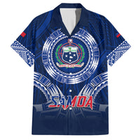 Samoa Rugby Family Matching Tank Maxi Dress and Hawaiian Shirt World Cup 2023 Coat Of Arms With Polynesian Pattern LT05 Dad's Shirt - Short Sleeve Blue - Polynesian Pride