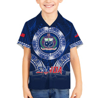 Custom Samoa Rugby Family Matching Mermaid Dress and Hawaiian Shirt World Cup 2023 Coat Of Arms With Polynesian Pattern LT05 Son's Shirt Blue - Polynesian Pride