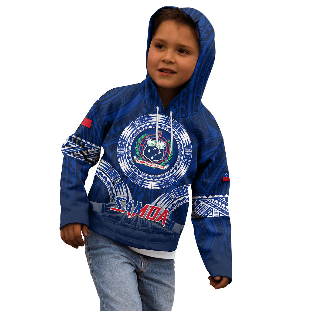 Custom Samoa Rugby Kid Hoodie World Cup 2023 Coat Of Arms With Polynesian Pattern LT05 - Polynesian Pride