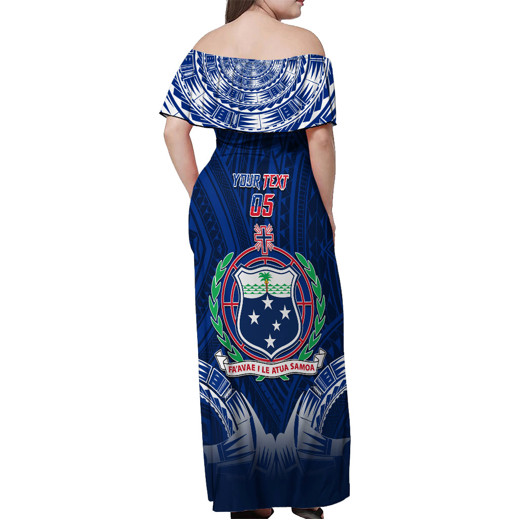 Custom Samoa Rugby Off Shoulder Maxi Dress World Cup 2023 Coat Of Arms With Polynesian Pattern LT05 - Polynesian Pride