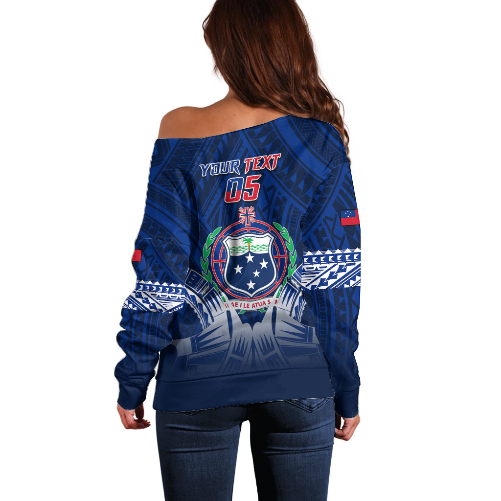 Custom Samoa Rugby Off Shoulder Sweater World Cup 2023 Coat Of Arms With Polynesian Pattern LT05 - Polynesian Pride