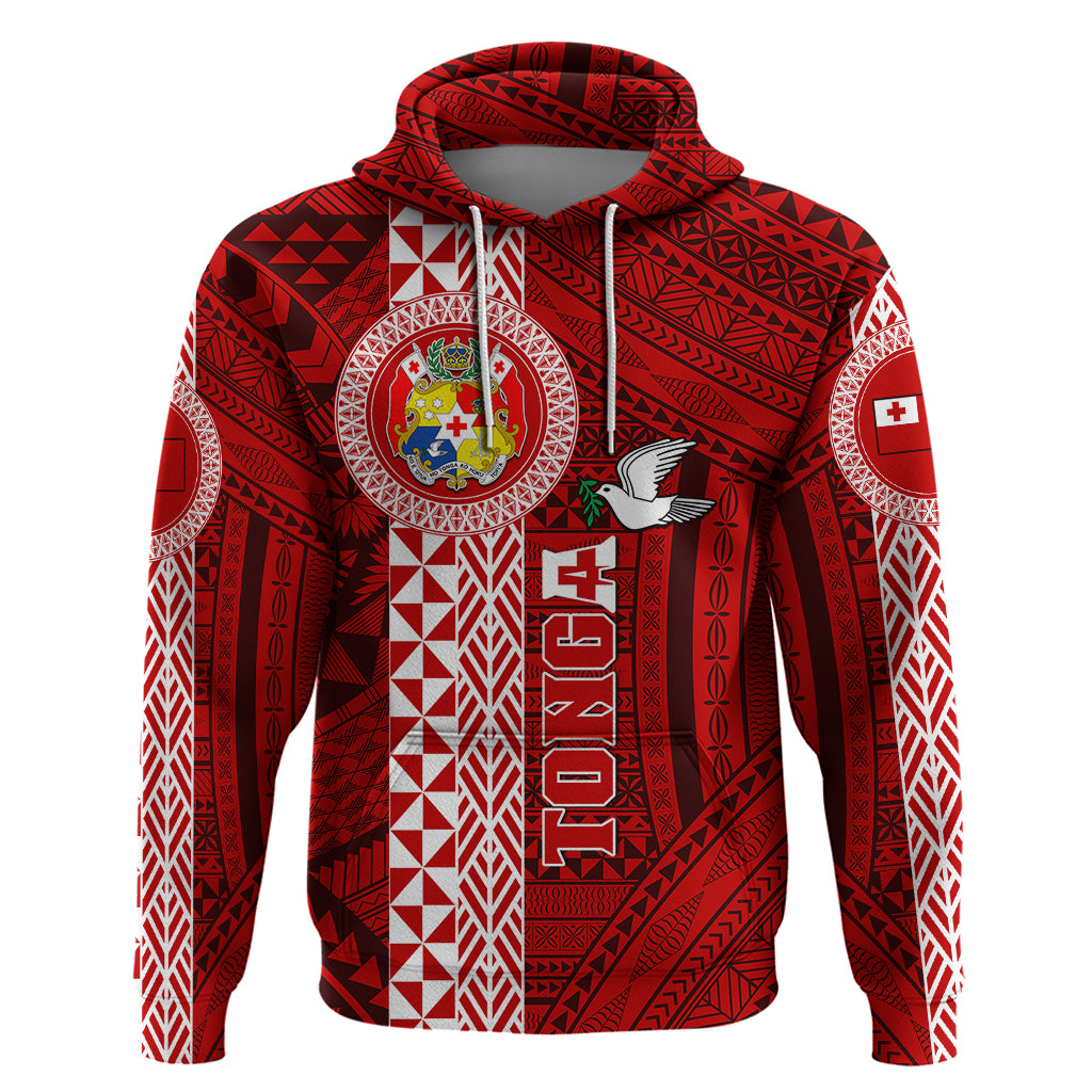 Tonga Rugby Hoodie World Cup 2023 Coat Of Arms Ngatu Pattern LT05 Red - Polynesian Pride