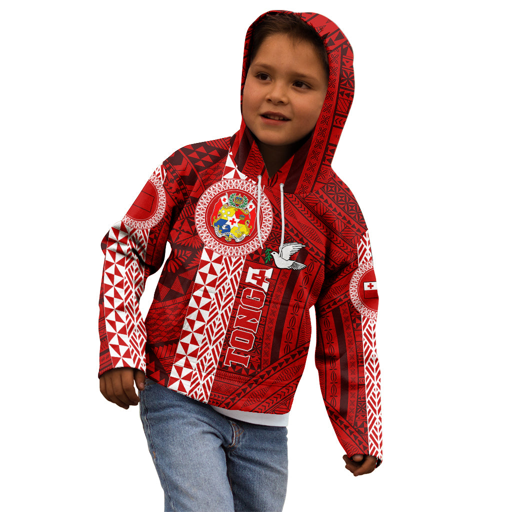 Tonga Rugby Kid Hoodie World Cup 2023 Coat Of Arms Ngatu Pattern LT05 - Polynesian Pride