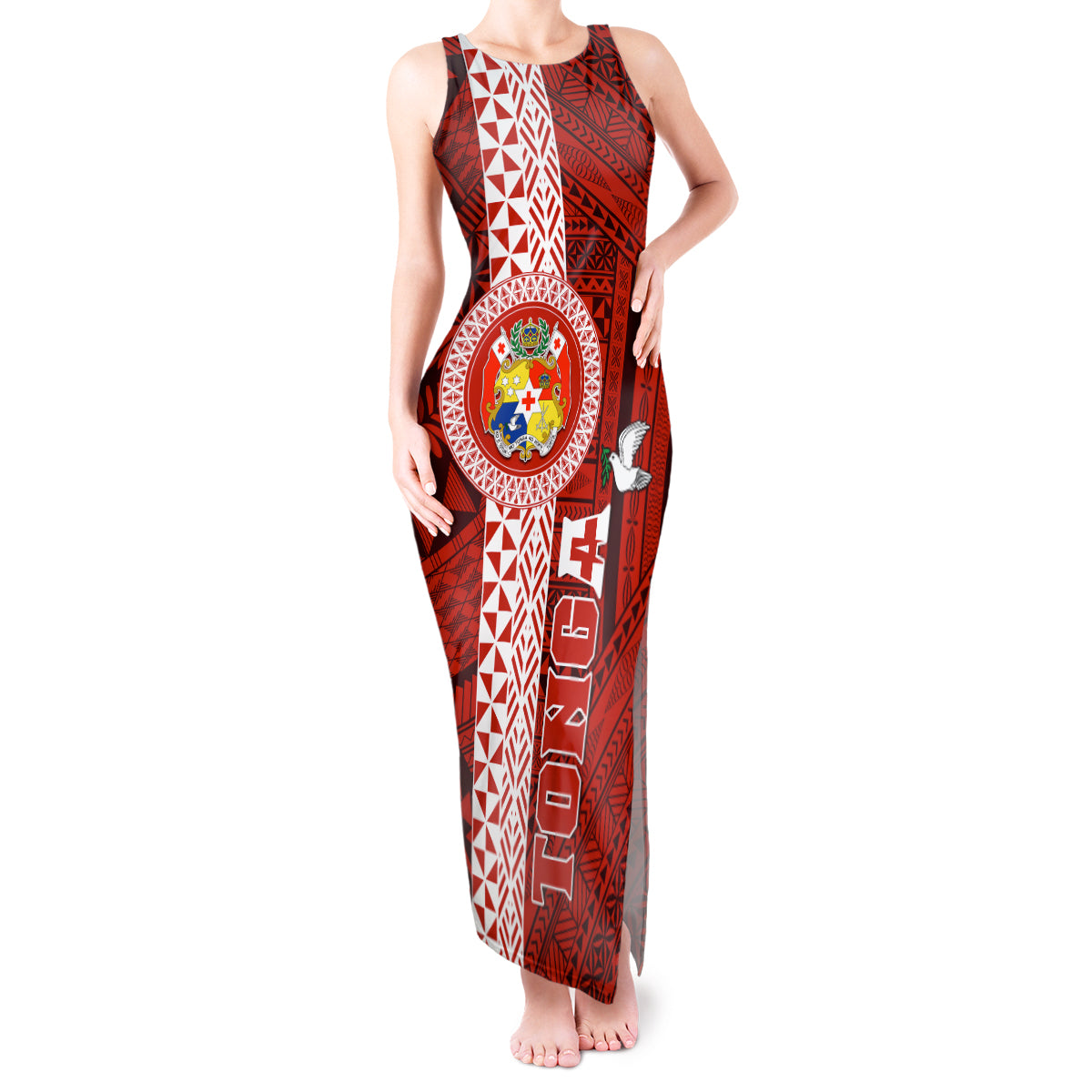 Tonga Rugby Tank Maxi Dress World Cup 2023 Coat Of Arms Ngatu Pattern LT05 Women Red - Polynesian Pride