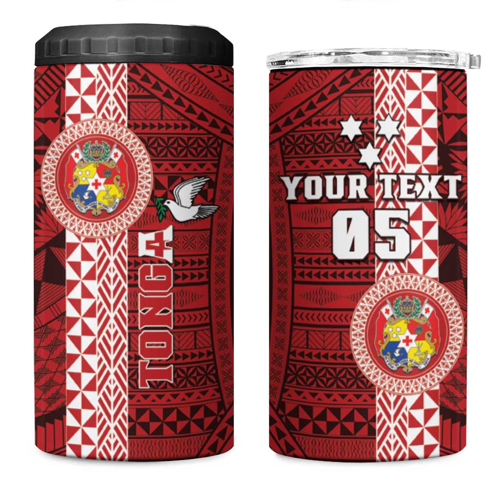 Custom Tonga Rugby 4 in 1 Can Cooler Tumbler World Cup 2023 Coat Of Arms Ngatu Pattern