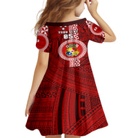 Custom Tonga Rugby Kid Short Sleeve Dress World Cup 2023 Coat Of Arms Ngatu Pattern LT05 - Polynesian Pride