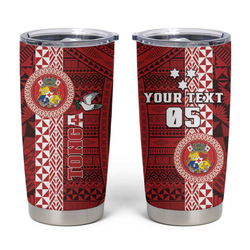 Custom Tonga Rugby Tumbler Cup World Cup 2023 Coat Of Arms Ngatu Pattern