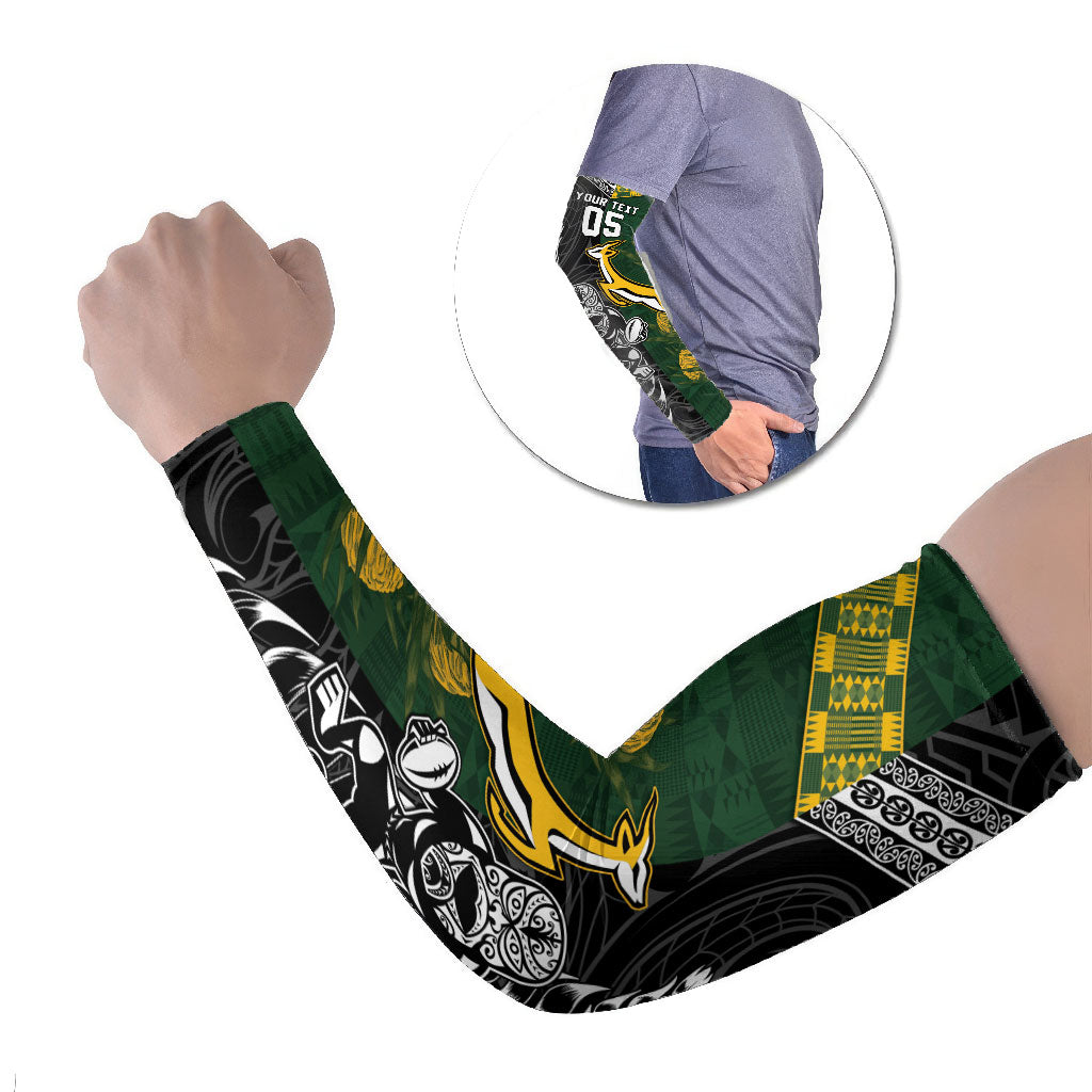 Rugby New Zealand South Africa Arm Sleeves Maori Tiki Springboks Together LT05 Set of 2 Black - Polynesian Pride