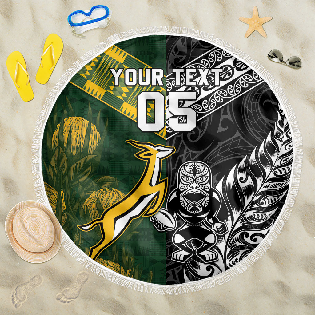 Rugby New Zealand South Africa Beach Blanket Maori Tiki Springboks Together LT05 One Size 150cm Black - Polynesian Pride