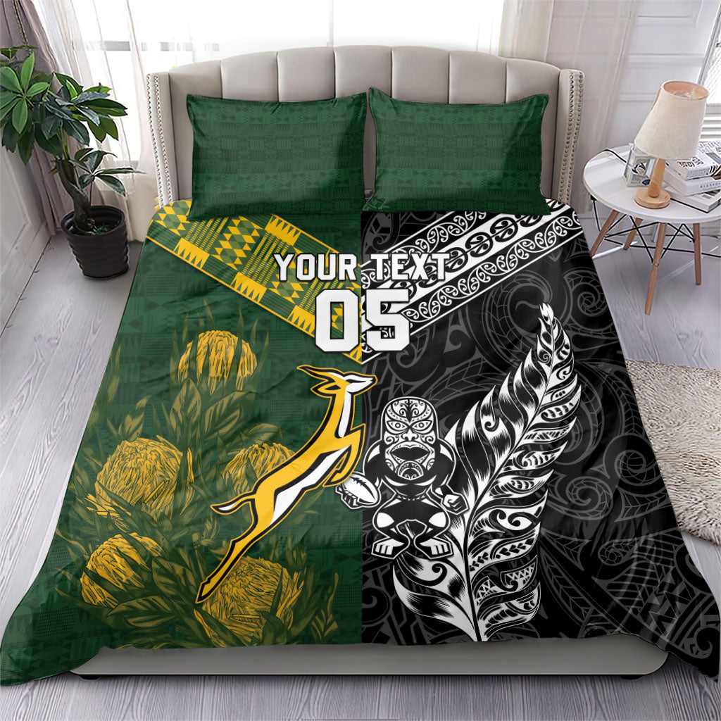 Rugby New Zealand South Africa Bedding Set Maori Tiki Springboks Together