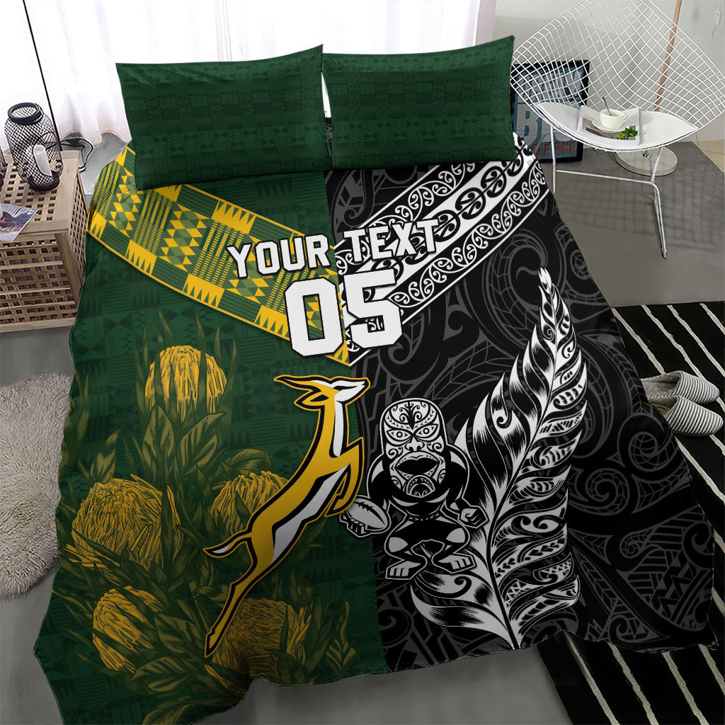 Rugby New Zealand South Africa Bedding Set Maori Tiki Springboks Together