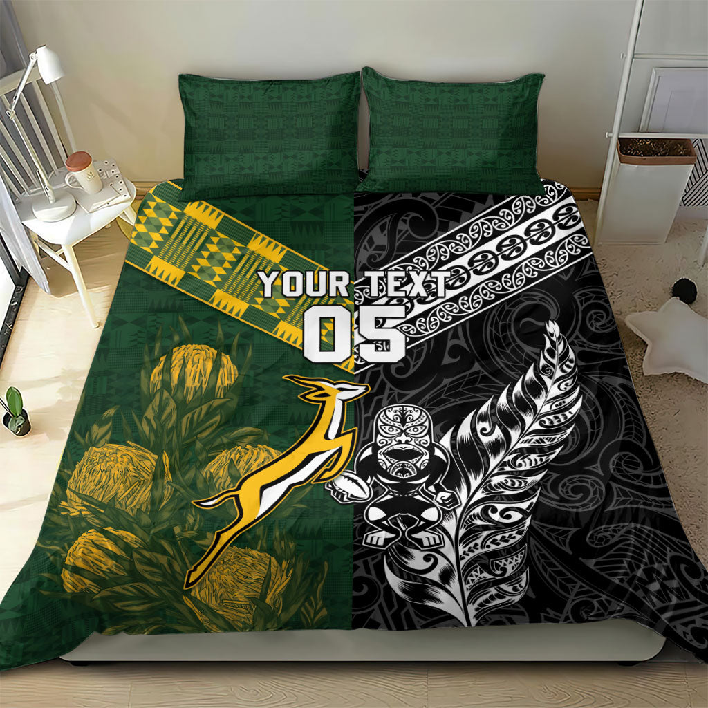 Rugby New Zealand South Africa Bedding Set Maori Tiki Springboks Together