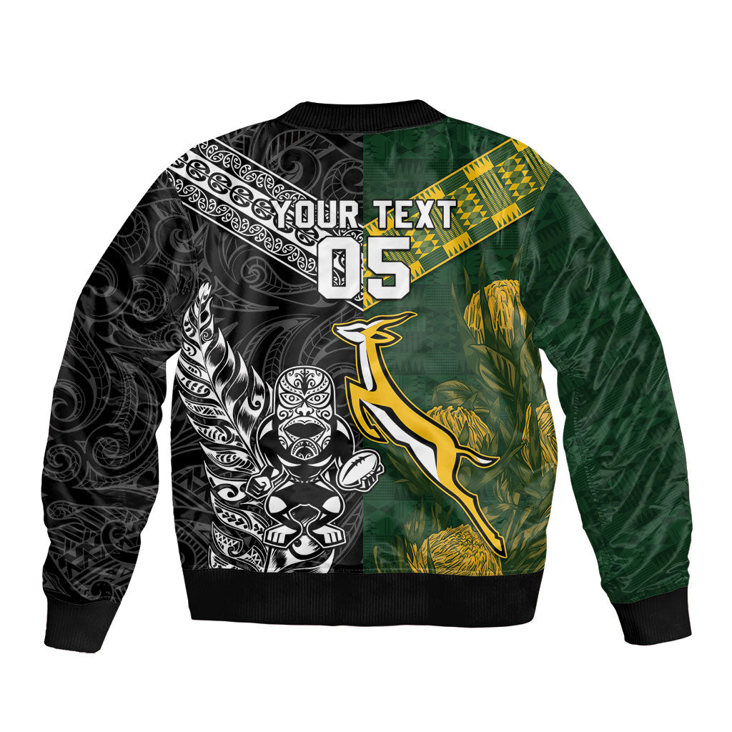 Rugby New Zealand South Africa Bomber Jacket Maori Tiki Springboks Together