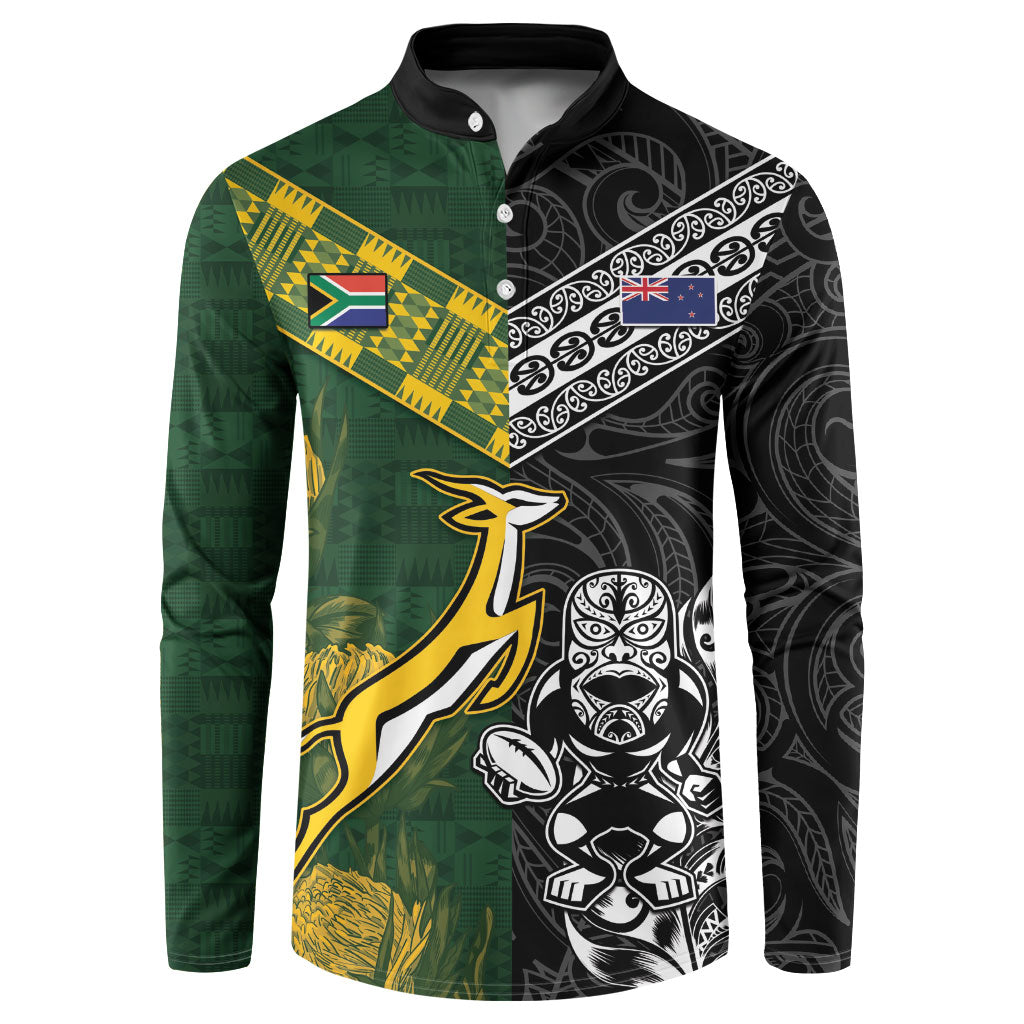 Rugby New Zealand South Africa Button Sweatshirt Maori Tiki Springboks Together