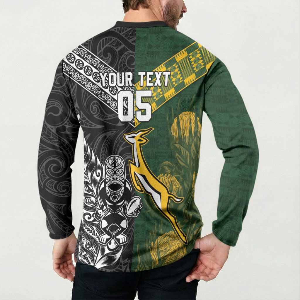 Rugby New Zealand South Africa Button Sweatshirt Maori Tiki Springboks Together