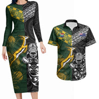 Rugby New Zealand South Africa Couples Matching Long Sleeve Bodycon Dress and Hawaiian Shirt Maori Tiki Springboks Together