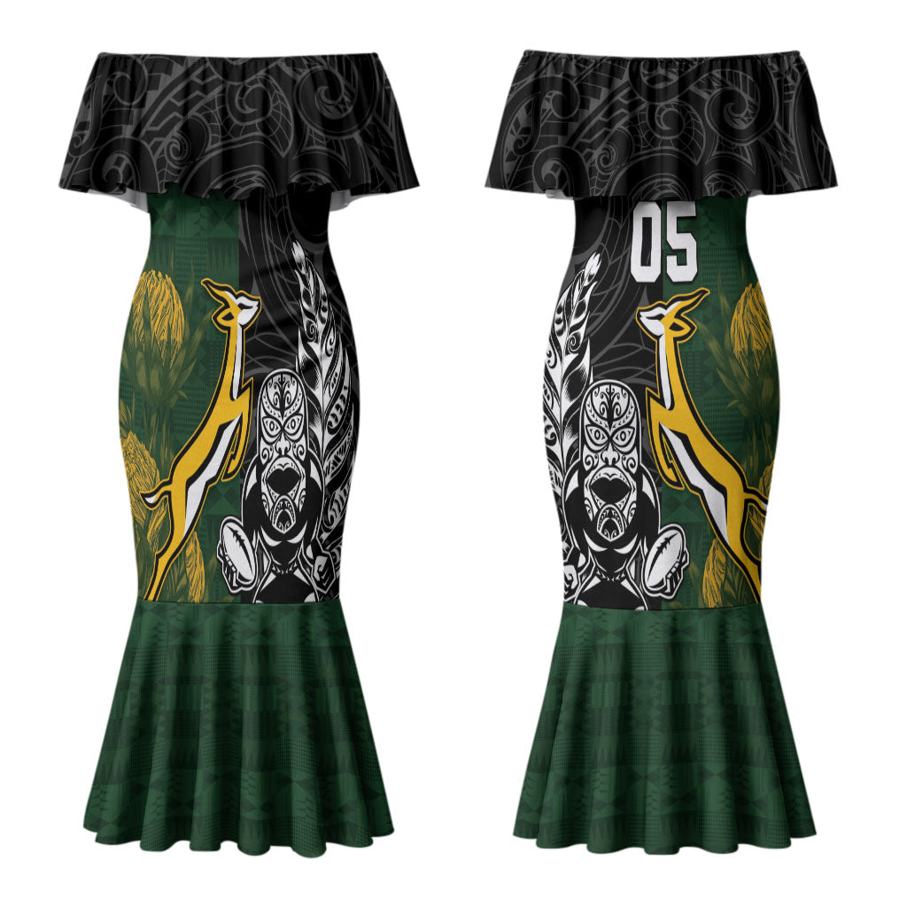 Rugby New Zealand South Africa Couples Matching Mermaid Dress and Hawaiian Shirt Maori Tiki Springboks Together