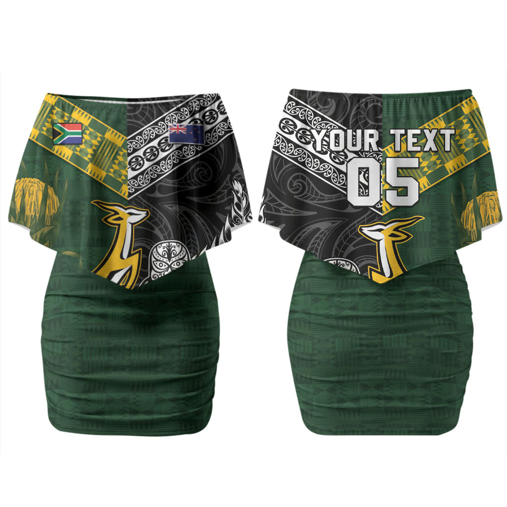 Rugby New Zealand South Africa Couples Matching Off Shoulder Short Dress and Hawaiian Shirt Maori Tiki Springboks Together