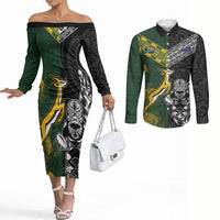 Rugby New Zealand South Africa Couples Matching Off The Shoulder Long Sleeve Dress and Long Sleeve Button Shirt Maori Tiki Springboks Together
