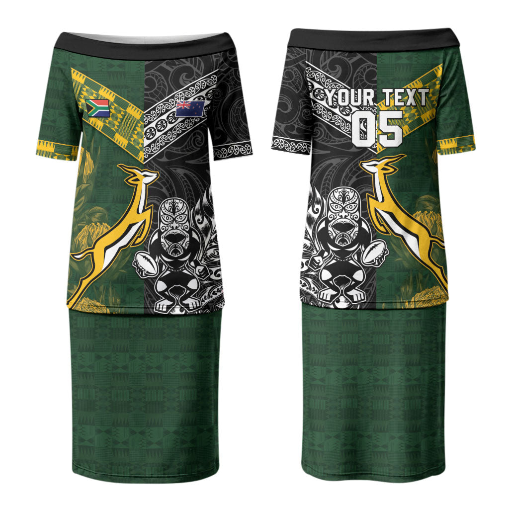 Rugby New Zealand South Africa Couples Matching Puletasi and Long Sleeve Button Shirt Maori Tiki Springboks Together