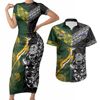 Rugby New Zealand South Africa Couples Matching Short Sleeve Bodycon Dress and Hawaiian Shirt Maori Tiki Springboks Together