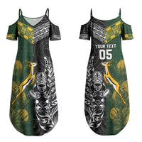 Rugby New Zealand South Africa Couples Matching Summer Maxi Dress and Long Sleeve Button Shirt Maori Tiki Springboks Together
