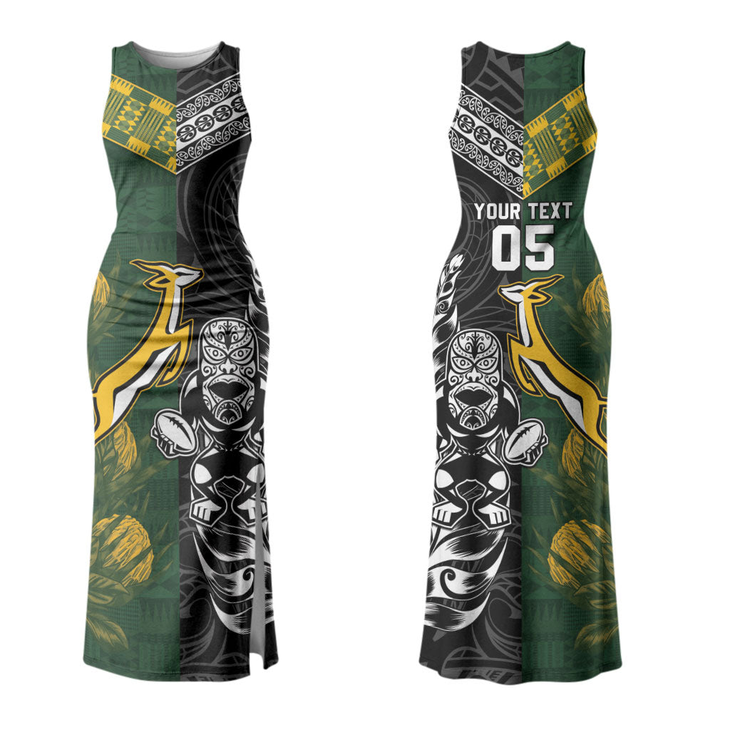 Rugby New Zealand South Africa Couples Matching Tank Maxi Dress and Hawaiian Shirt Maori Tiki Springboks Together
