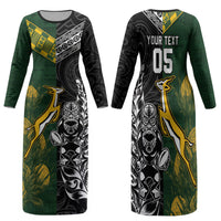 Rugby New Zealand South Africa Family Matching Long Sleeve Bodycon Dress and Hawaiian Shirt Maori Tiki Springboks Together