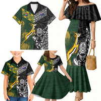 Rugby New Zealand South Africa Family Matching Mermaid Dress and Hawaiian Shirt Maori Tiki Springboks Together