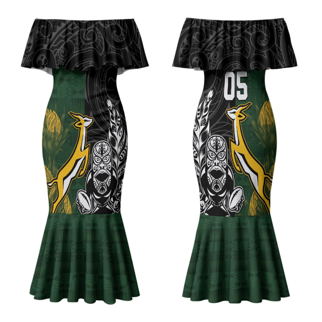 Rugby New Zealand South Africa Family Matching Mermaid Dress and Hawaiian Shirt Maori Tiki Springboks Together