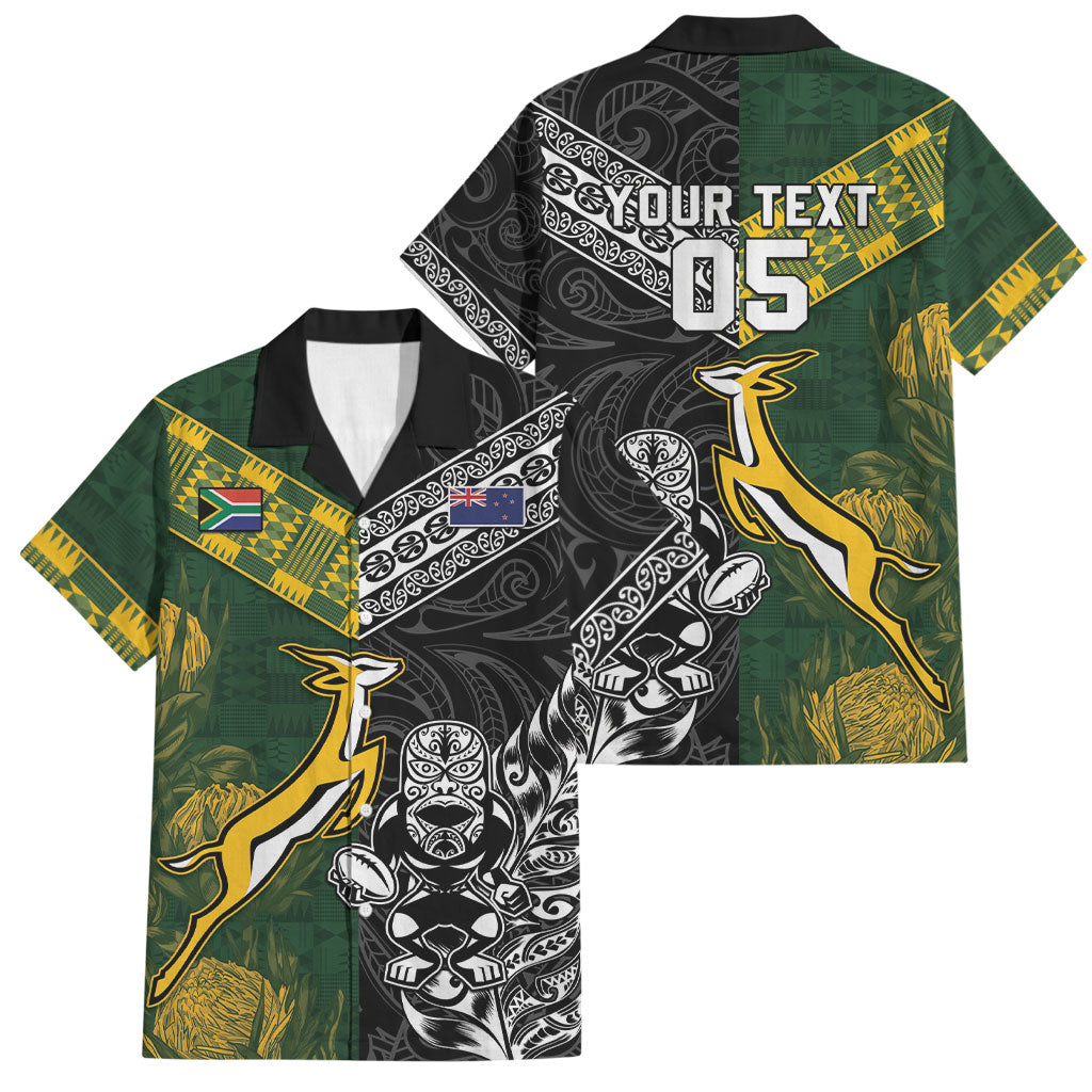 Rugby New Zealand South Africa Family Matching Off The Shoulder Long Sleeve Dress and Hawaiian Shirt Maori Tiki Springboks Together