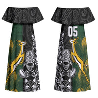 Rugby New Zealand South Africa Family Matching Off Shoulder Maxi Dress and Hawaiian Shirt Maori Tiki Springboks Together
