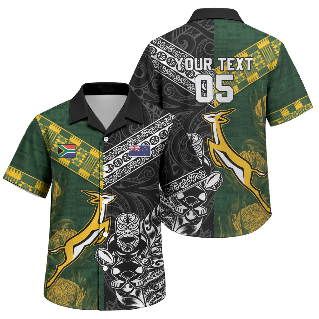Rugby New Zealand South Africa Family Matching Off Shoulder Maxi Dress and Hawaiian Shirt Maori Tiki Springboks Together
