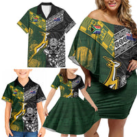Rugby New Zealand South Africa Family Matching Off Shoulder Short Dress and Hawaiian Shirt Maori Tiki Springboks Together