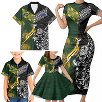 Rugby New Zealand South Africa Family Matching Short Sleeve Bodycon Dress and Hawaiian Shirt Maori Tiki Springboks Together