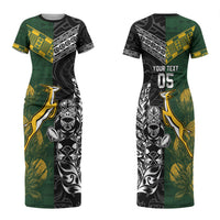 Rugby New Zealand South Africa Family Matching Short Sleeve Bodycon Dress and Hawaiian Shirt Maori Tiki Springboks Together