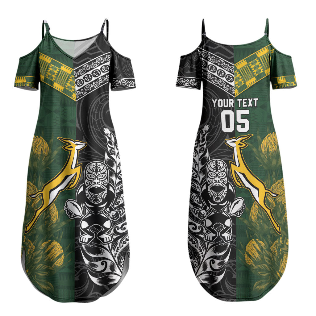 Rugby New Zealand South Africa Family Matching Summer Maxi Dress and Hawaiian Shirt Maori Tiki Springboks Together