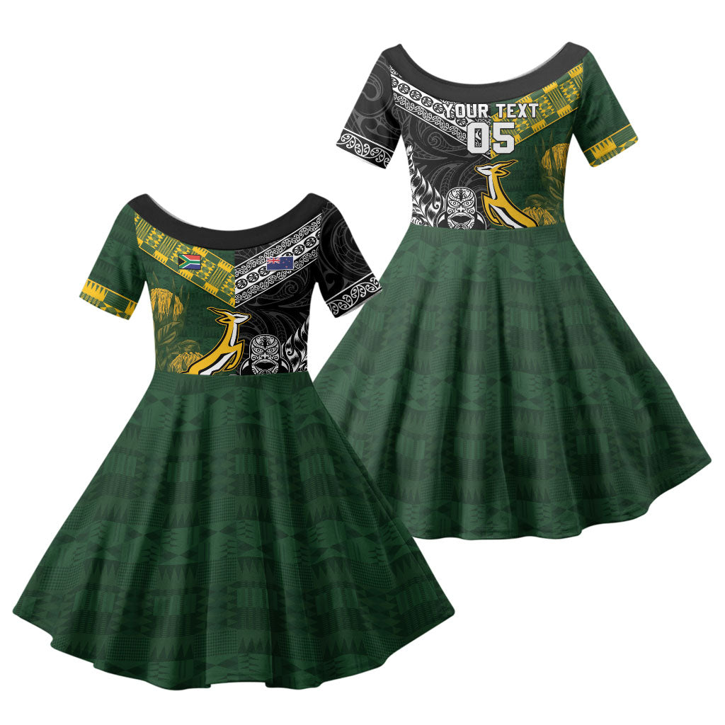 Rugby New Zealand South Africa Family Matching Summer Maxi Dress and Hawaiian Shirt Maori Tiki Springboks Together