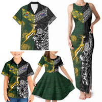 Rugby New Zealand South Africa Family Matching Tank Maxi Dress and Hawaiian Shirt Maori Tiki Springboks Together