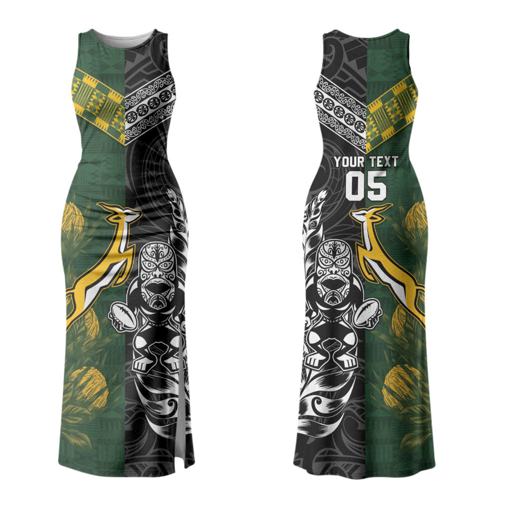 Rugby New Zealand South Africa Family Matching Tank Maxi Dress and Hawaiian Shirt Maori Tiki Springboks Together
