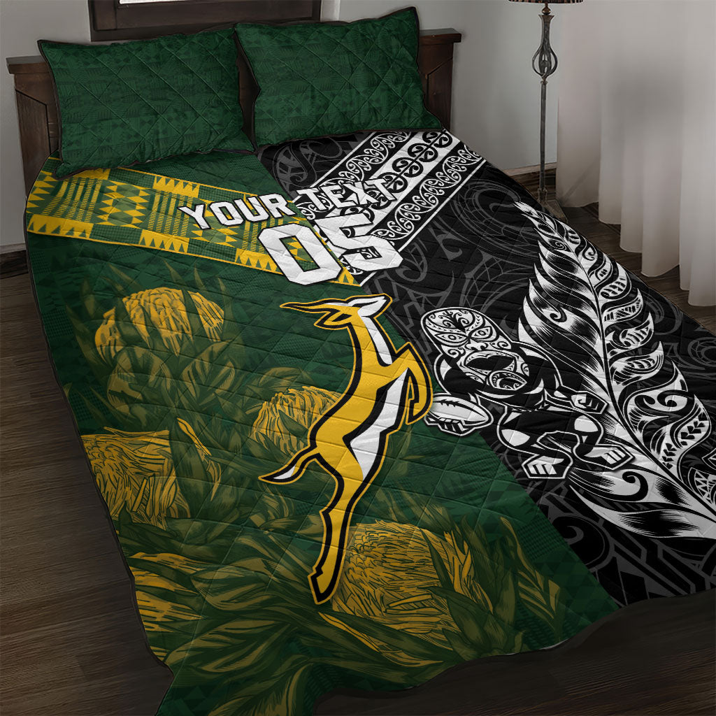 Rugby New Zealand South Africa Quilt Bed Set Maori Tiki Springboks Together LT05 Black - Polynesian Pride