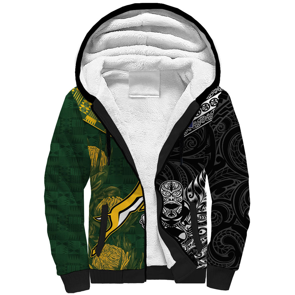 Rugby New Zealand South Africa Sherpa Hoodie Maori Tiki Springboks Together
