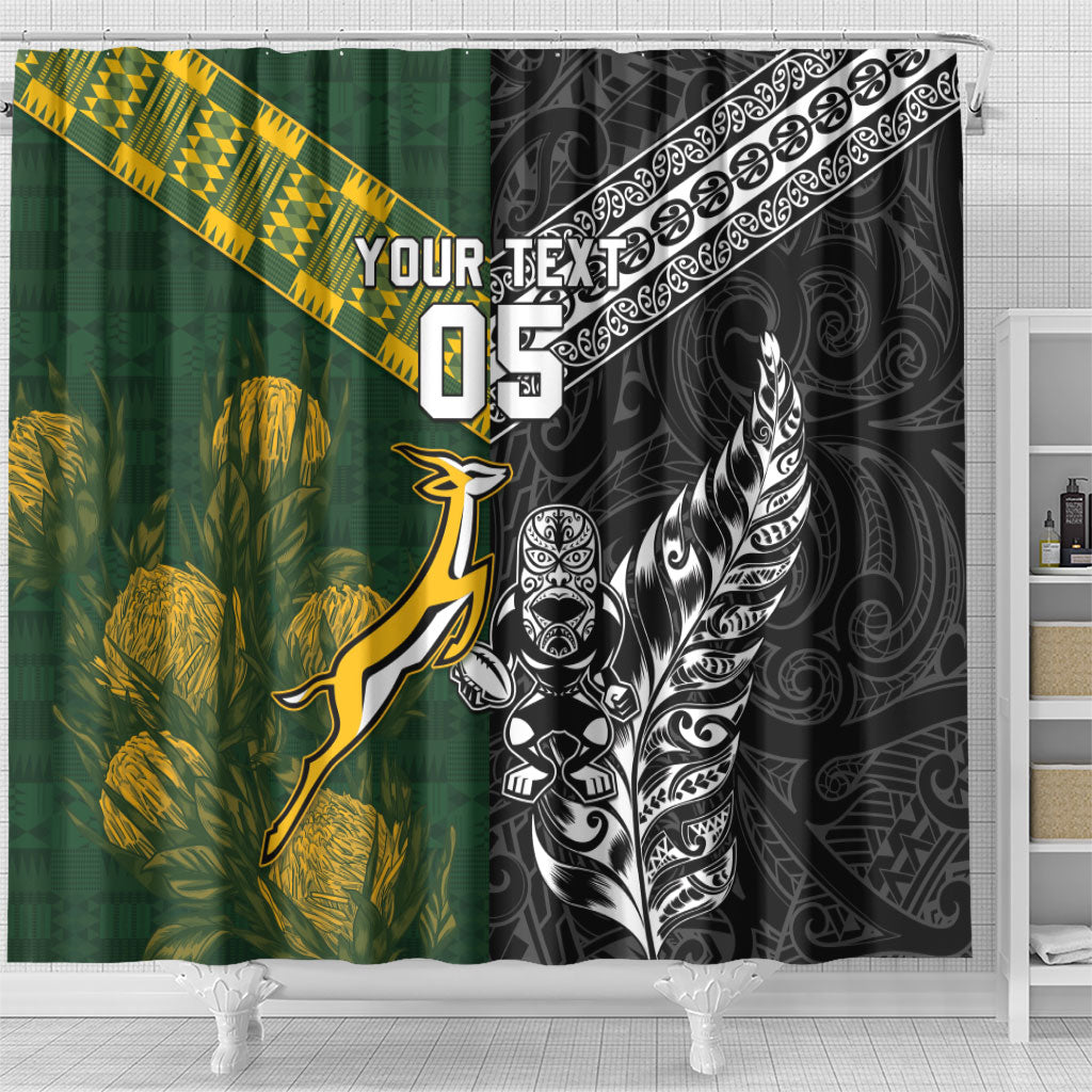 Rugby New Zealand South Africa Shower Curtain Maori Tiki Springboks Together