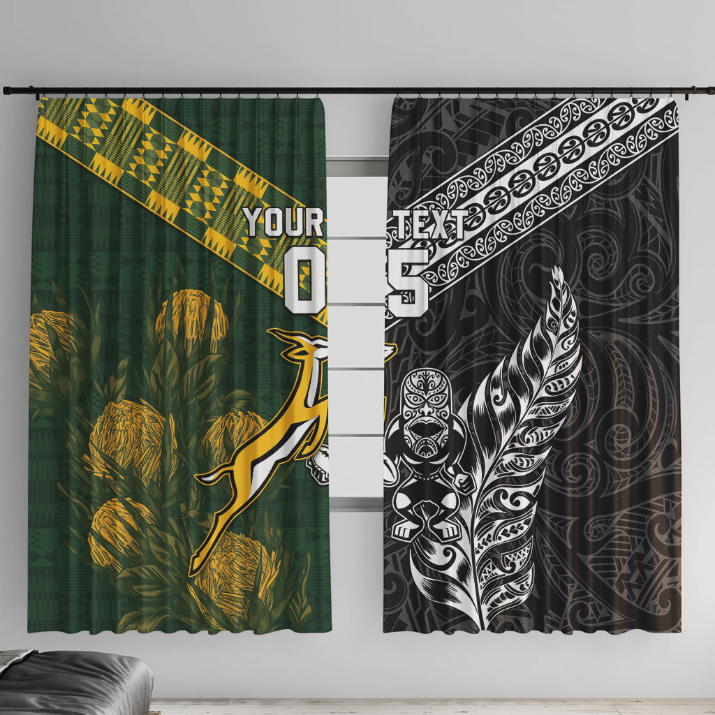 Rugby New Zealand South Africa Window Curtain Maori Tiki Springboks Together