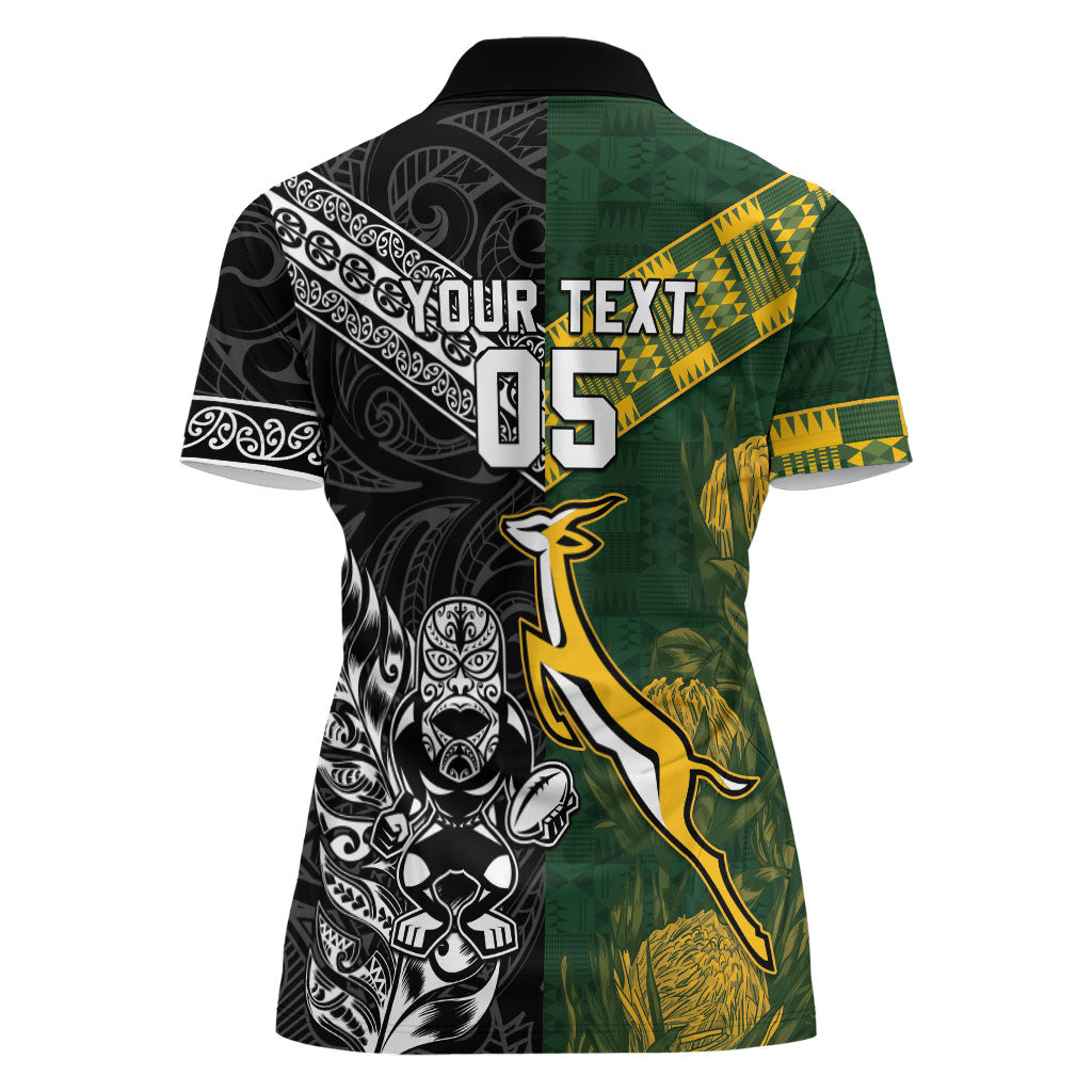 Rugby New Zealand South Africa Women Polo Shirt Maori Tiki Springboks Together