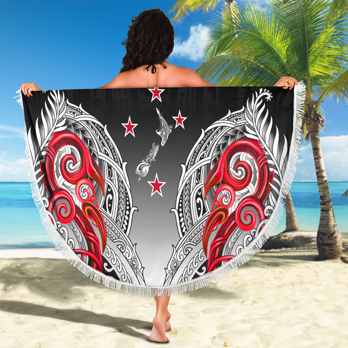 New Zealand Waitangi Day Beach Blanket Aotearoa Te Ra O Waitangi Manaia Maori Pattern LT05 - Polynesian Pride