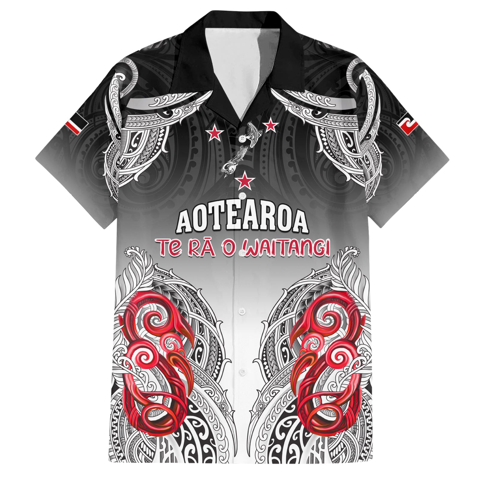 Personalised New Zealand Waitangi Day Hawaiian Shirt Aotearoa Te Ra O Waitangi Manaia Maori Pattern LT05 Black - Polynesian Pride