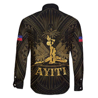 Haiti 1804 Family Matching Long Sleeve Bodycon Dress and Hawaiian Shirt Polynesian Gold Neg Maron